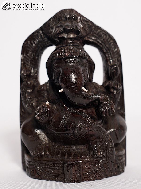 7" Four Armed Ganapati Statue for Home and Temple | Handmade Rosewood Figurine