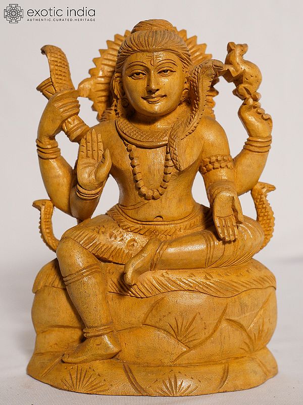 9" Four Armed Mahadeva Wood Statue | Handmade White Wood Figurine