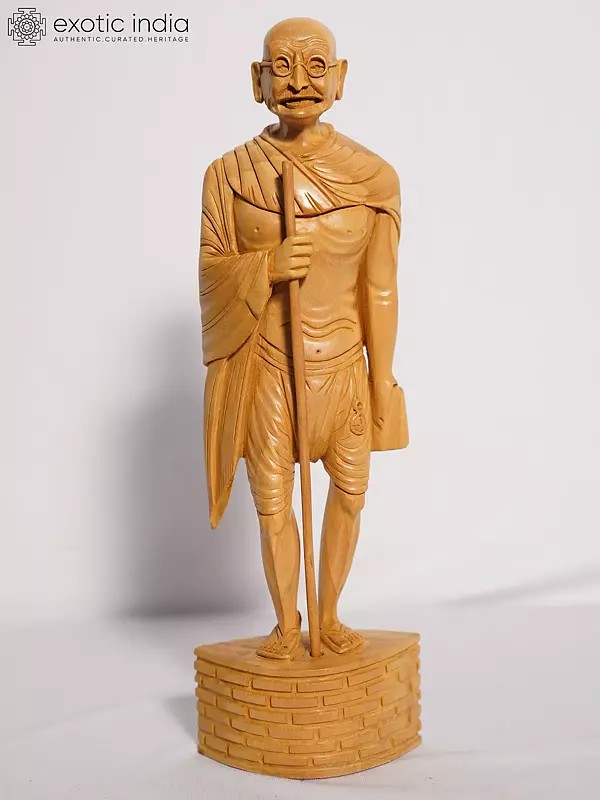 12" Mahatma Gandhi Wood Statue | Handmade White Wood Figurine