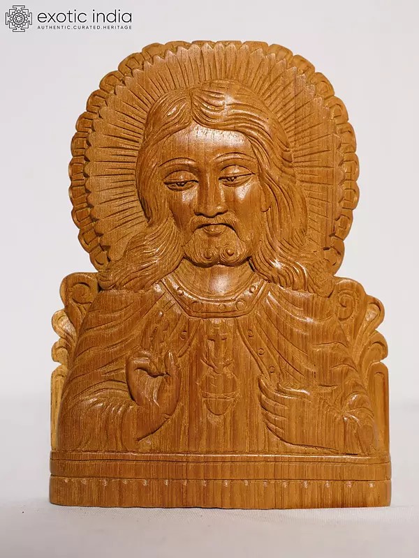 8" Wood Panel Of Jesus Christ For Wall | Handmade White Wood Figurine