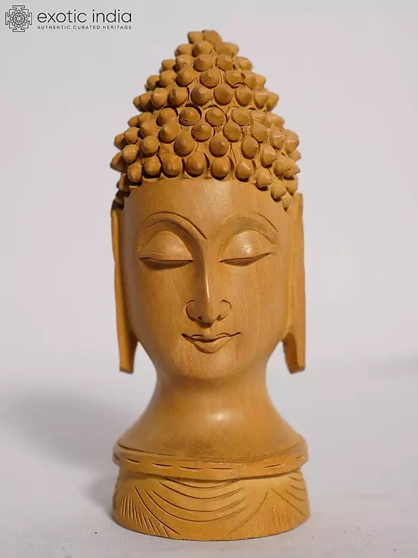 6" The Bust Lord Buddha | Handmade White Wood Figurine For Home And Temple