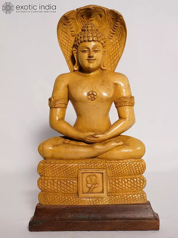 11" Lord Parshwanath Sculpture | Handmade White Wood Figurine