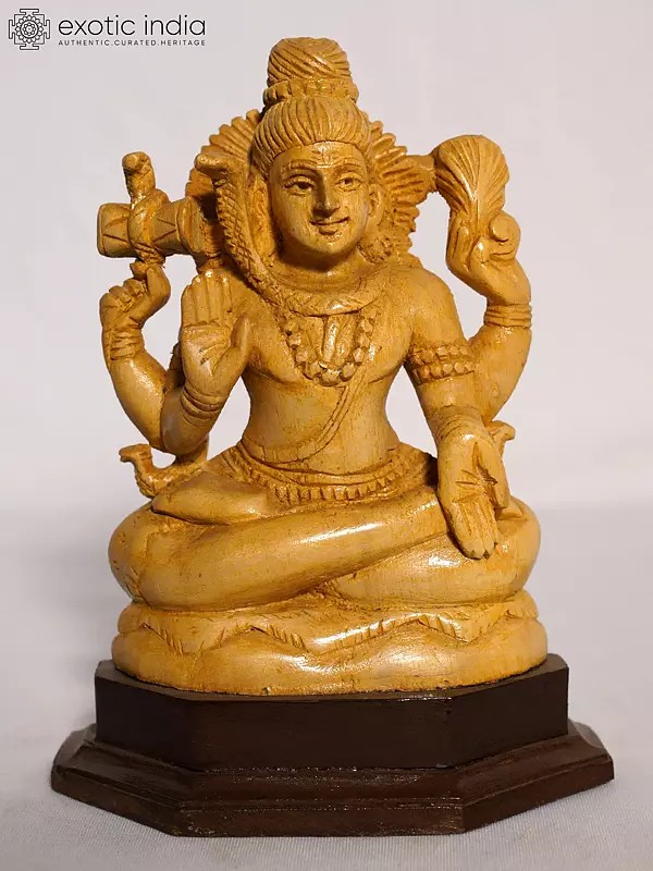 8" Lord Shiva Seated In Blessing Posture | Handmade White Wood Figurine