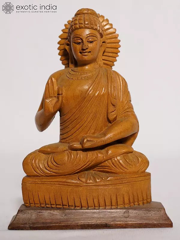 7" Lord Buddha Seated In Vitarka Mudra | Handmade White Wood Figurine