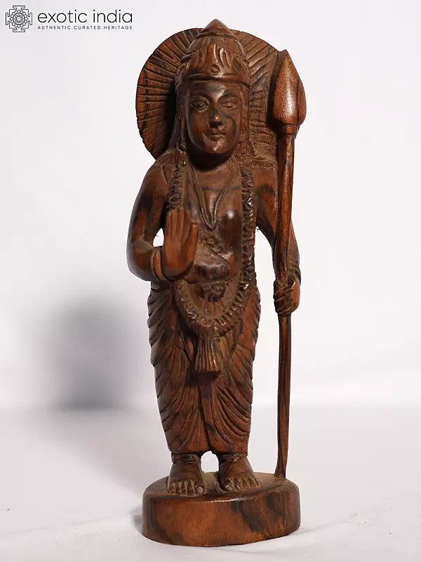 10" Lord Kartikeya With Vel Weapon | Handmade Rosewood Figurine