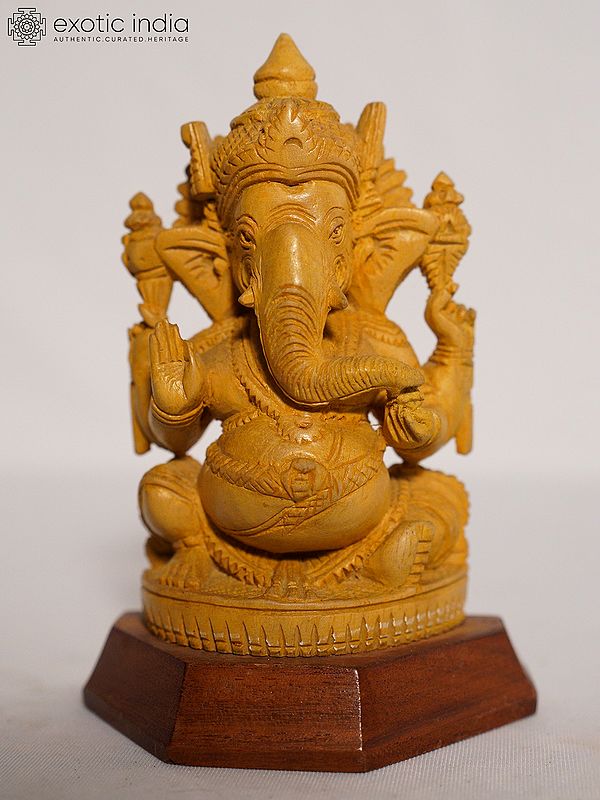 6" Sculpture Of Vinayaka Ganapati | Handmade White Wood Figurine