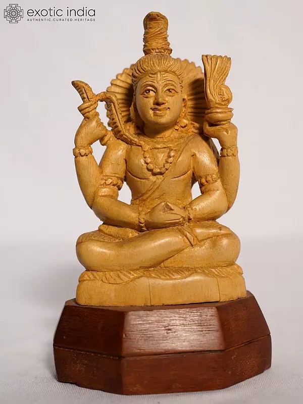 6" Small Statue Of Four Armed Lord Shiva | Handmade White Wood Figurine