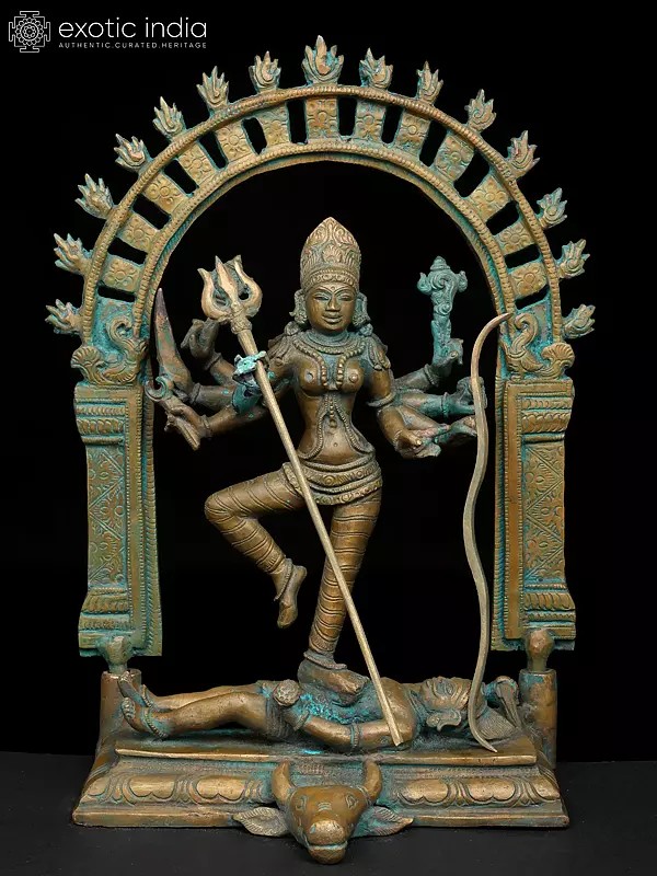 13" Goddess Durga Standing on Demon Mahishasura | Madhuchista Vidhana (Lost-Wax) | Panchaloha Bronze from Swamimalai