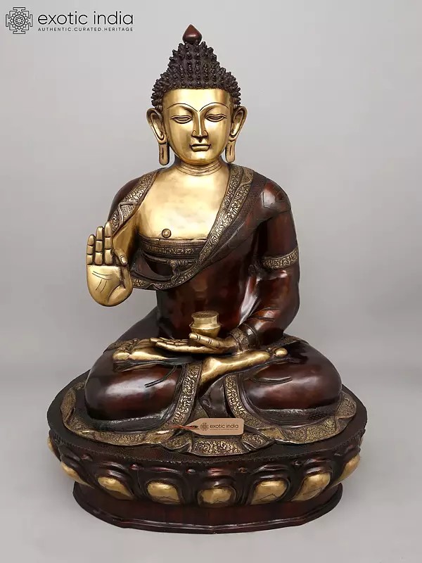44" Large Gautam Buddha Seated in Vitark Mudra | Brass Statue