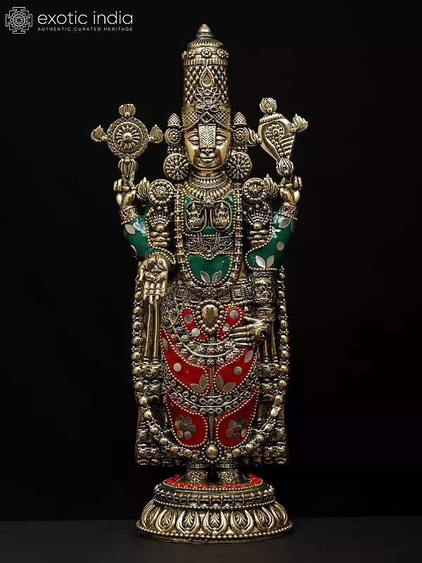 12" Superfine Tirupati Balaji (Venkateshvara) | Brass Statue with Inlay Work