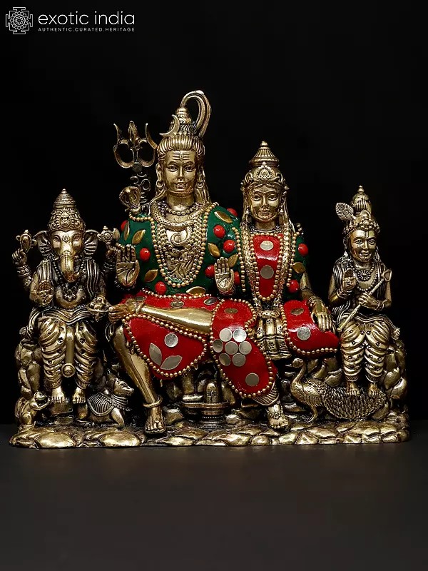 6" Small Superfine Lord Shiva Family | Brass Statue with Inlay Work