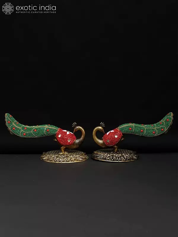 7" Superfine Pair of Beautiful Peacock Figurines | Brass Statues | Table Decor