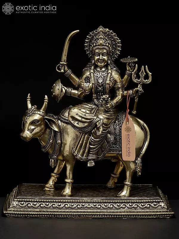 6" Superfine Umiya Mata Seated on Cow | Brass Statue