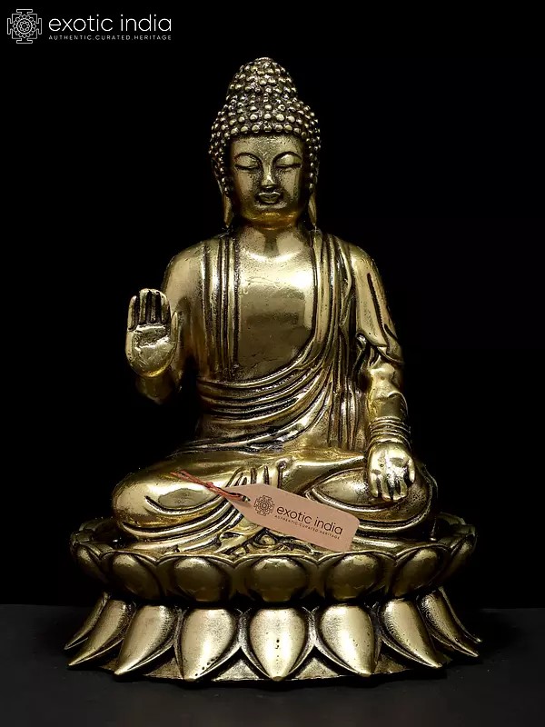 4" Small Superfine Lord Buddha Seated on Lotus in Abhaya Mudra | Brass Statue