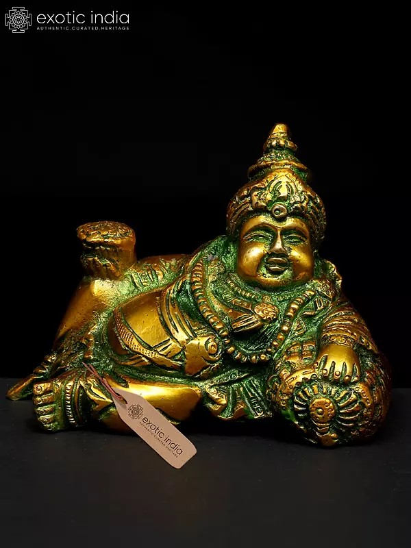 5" Small Relaxing Lord Kubera | Brass Statue