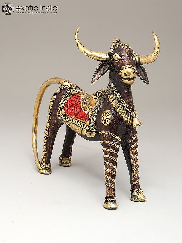 11" Standing Nandi - Vahana of Lord Shiva | Dhokra Art Brass Statue