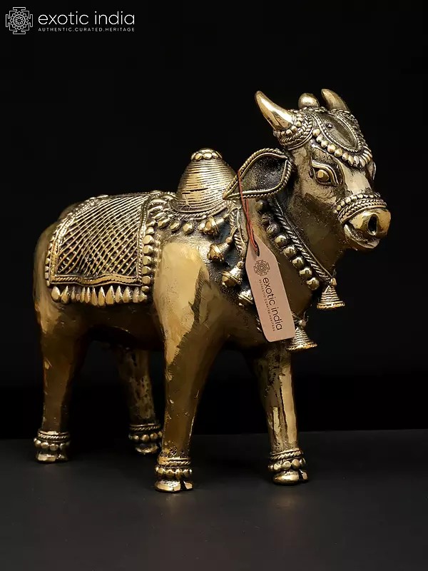8" Standing Nandi - Vehicle of Lord Shiva | Dhokra Art | Brass Statue