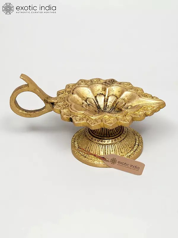 4" Handheld Brass Diya (Oil Lamp) | Handmade | Made In India