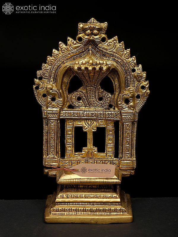 5" Small Brass Kirtimukha Throne with Five Hooded Serpent | Handmade | Made In India