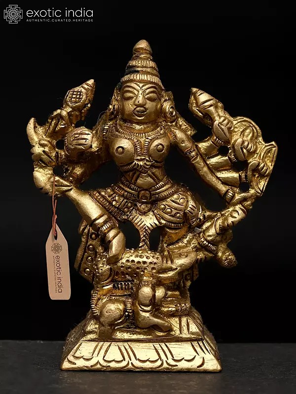 3" Small Goddess Mahishasuramardini (Goddess Durga) | Brass Statue