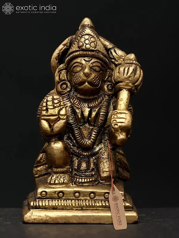 2" Small Sitting Lord Hanuman in Blessing Gesture | Brass Statue