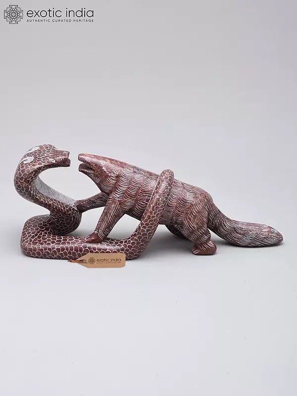The Serpent and the Mongoose - Red Marble Sculpture from Mahabalipuram