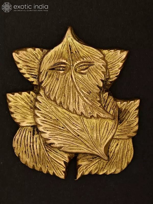 4" Pipal Leaves Ganesha Wall Hanging | Brass Statue