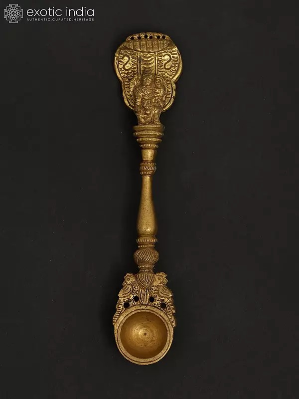 Ritual Spoon with Lakshmi Vishnu on Garuda and Snake-Hood