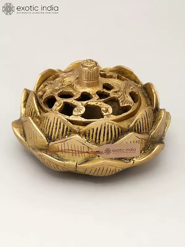 3" Lotus Design Incense Burner/Dhoop Dani in Brass | Spiritual Home Decor