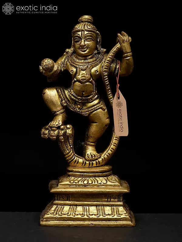 Lord Krishna Vanquishes Kaliya | Small Brass Statue