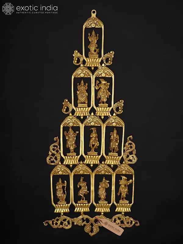 28" Dashavatara Wall Hanging Flat Statue In Brass | Handmade | Made In India