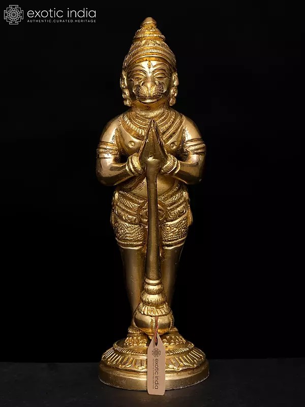 Small Standing Lord Hanuman Brass Statue in Namaskar Mudra