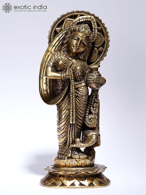 9" Goddess Radha with Matki | Brass Statue