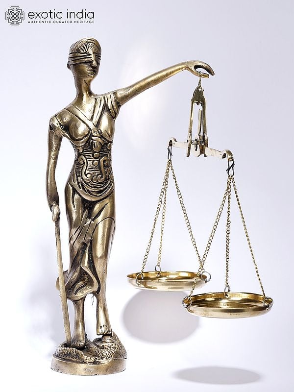 9" Brass Lady of Justice with Scale and Sword in Hands