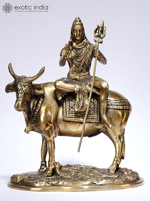 8" Blessing Lord Shiva Seated on Nandi | Brass Statue