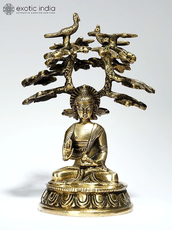 6" Small Blessing Buddha Under The Bodhi Tree | Brass Statue