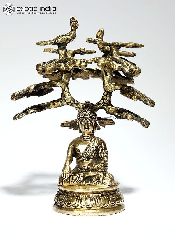 5" Small Buddha Seated Under The Bodhi Tree | Brass Statue