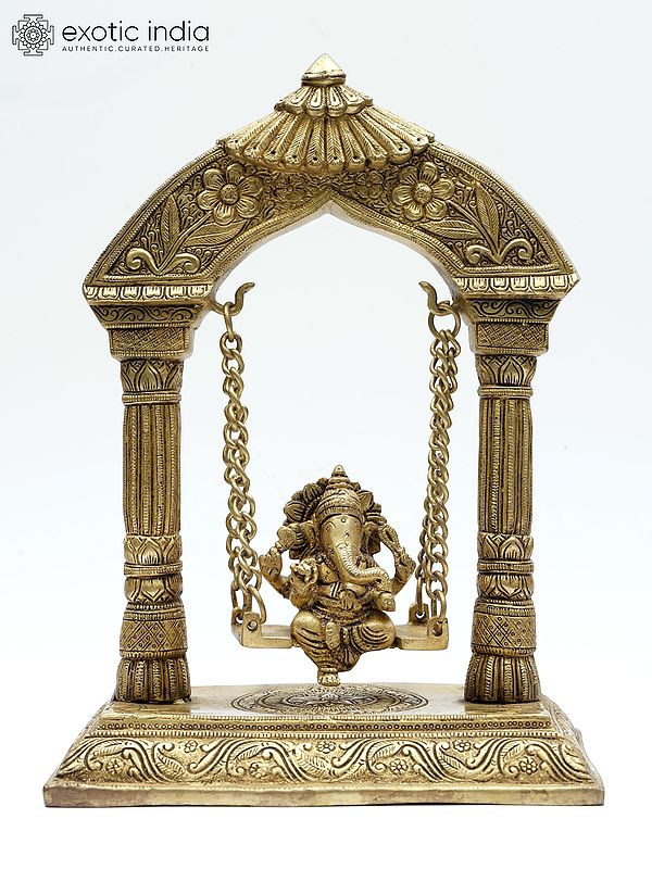 12" Chaturbhuja Lord Ganesha on Swing | Brass Statue