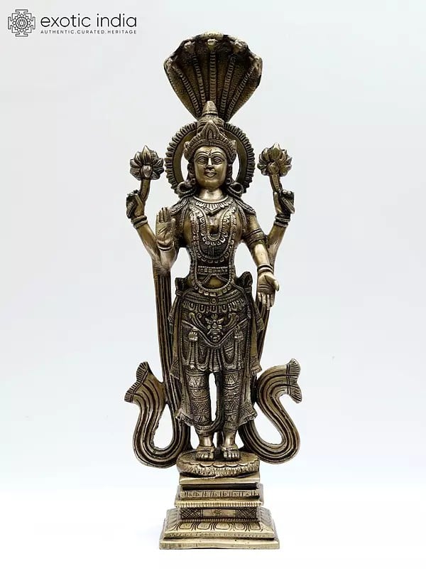 16" Standing Goddess Lakshmi with Protecting Naag | Brass Statue