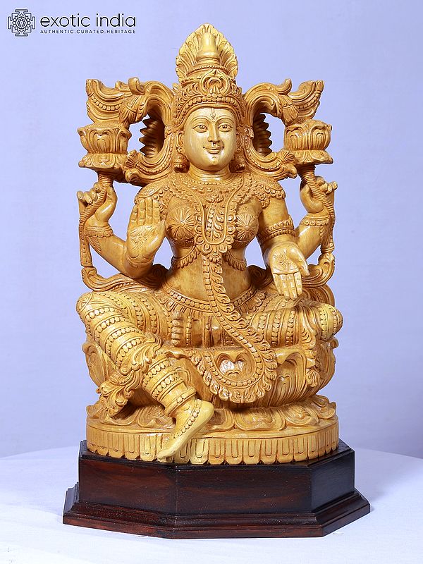 21" Goddess Lakshmi Statue | Handmade | Wooden Goddess Sculpture