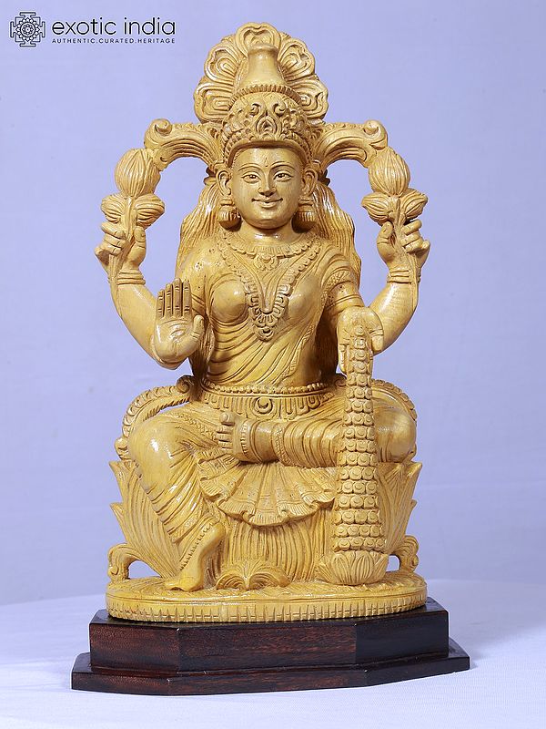 16" Goddess Lakshmi Wood Statue | Handmade | Wooden Sculpture