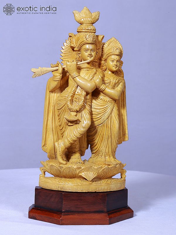 14" Radha And Krishna Standing Statue | Handmade Idol | Wooden Sculpture