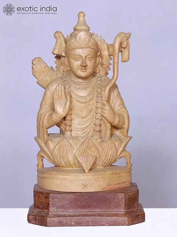 8" Lord Sri Ram Wooden Sculpture | Handmade | Statue For Temple