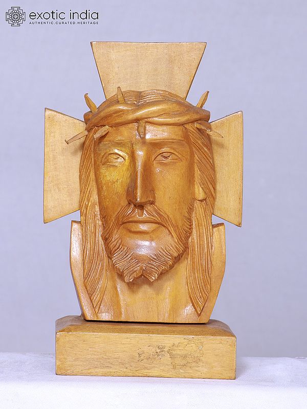 7" Jesus Christ Face On Cross | Handmade Statue | Religious Figurine