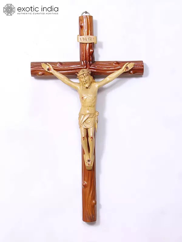 21" Jesus Christ On Wooden Christan Cross | Handmade | Religious Item