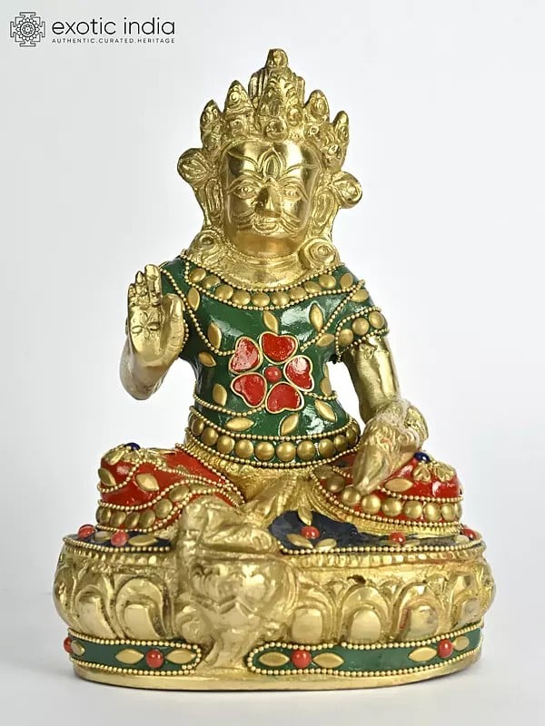 7" Tibetan Buddhist Kubera (God of Wealth) | Brass Statue