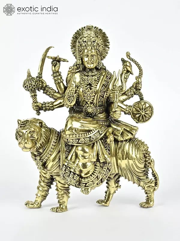 6" Small Superfine Goddess Durga (Sherawali Maa) | Brass Statue