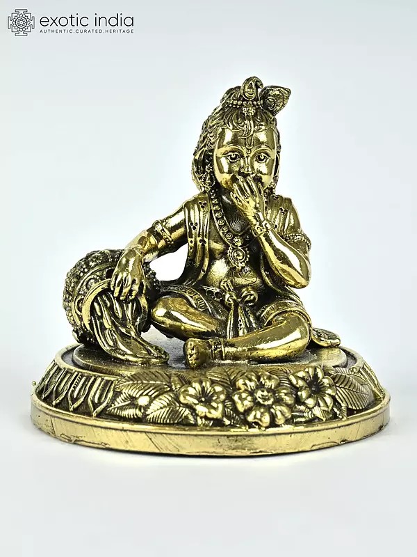 3" Small Superfine Butter Krishna Brass Statue
