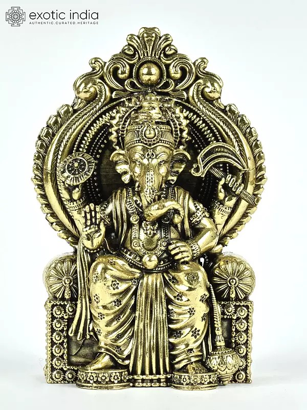 Small Superfine Lalbaugcha Raja Ganesha Brass Statue