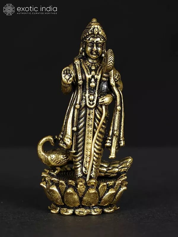 Small Superfine Standing Lord Karttikeya Brass Statue with Peacock | Multiple Sizes